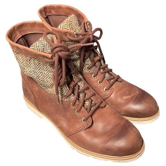 Timberland Harris Tweed Women’s 10 Brown Leather Wool Lace Up Ankle Boots